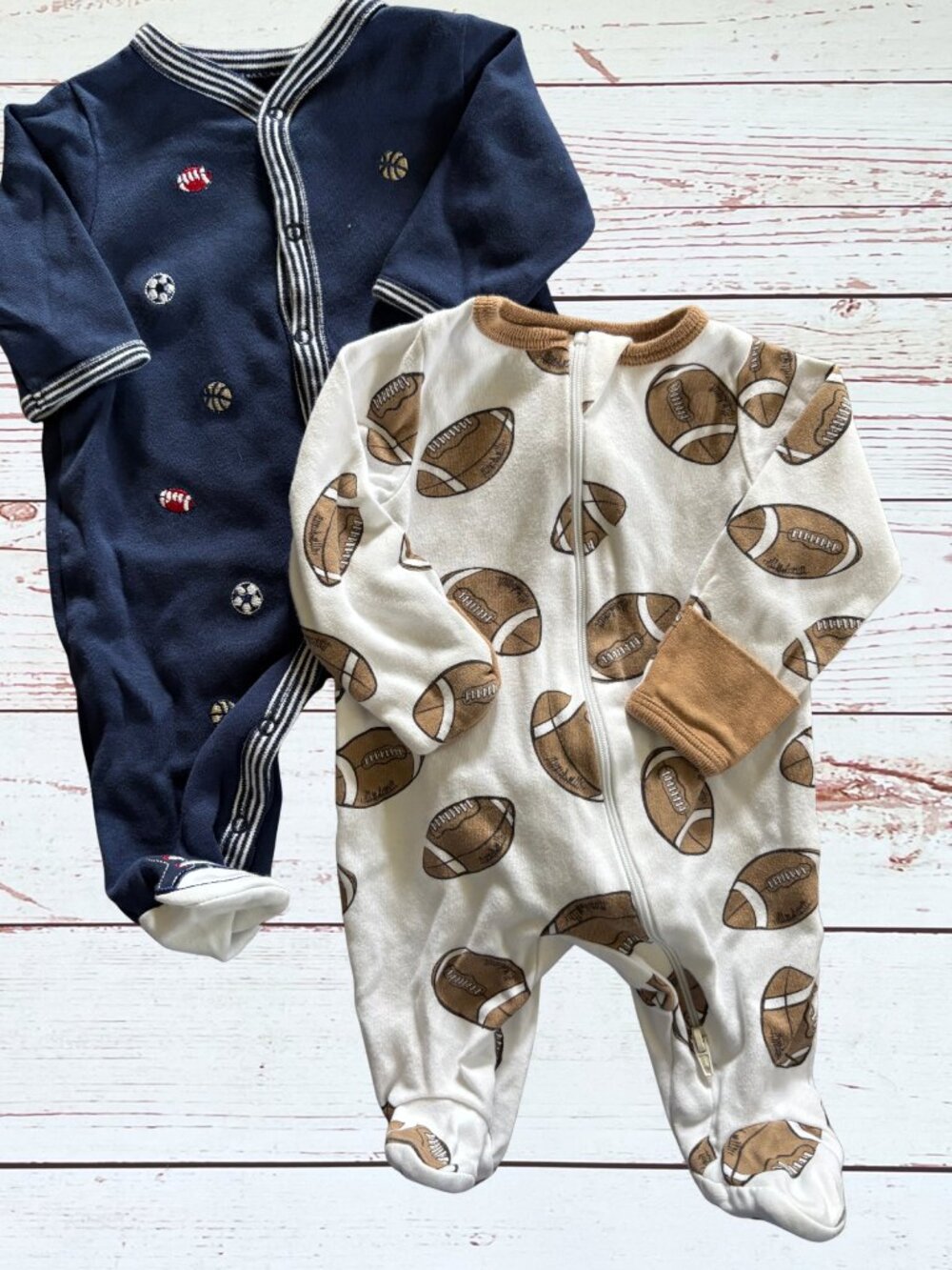 Newborn Baby Sports Themes Footie Pajamas 2 pc. Bundle